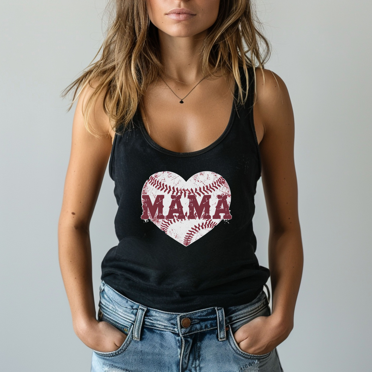 Baseball Mama Heart Racerback Tank
