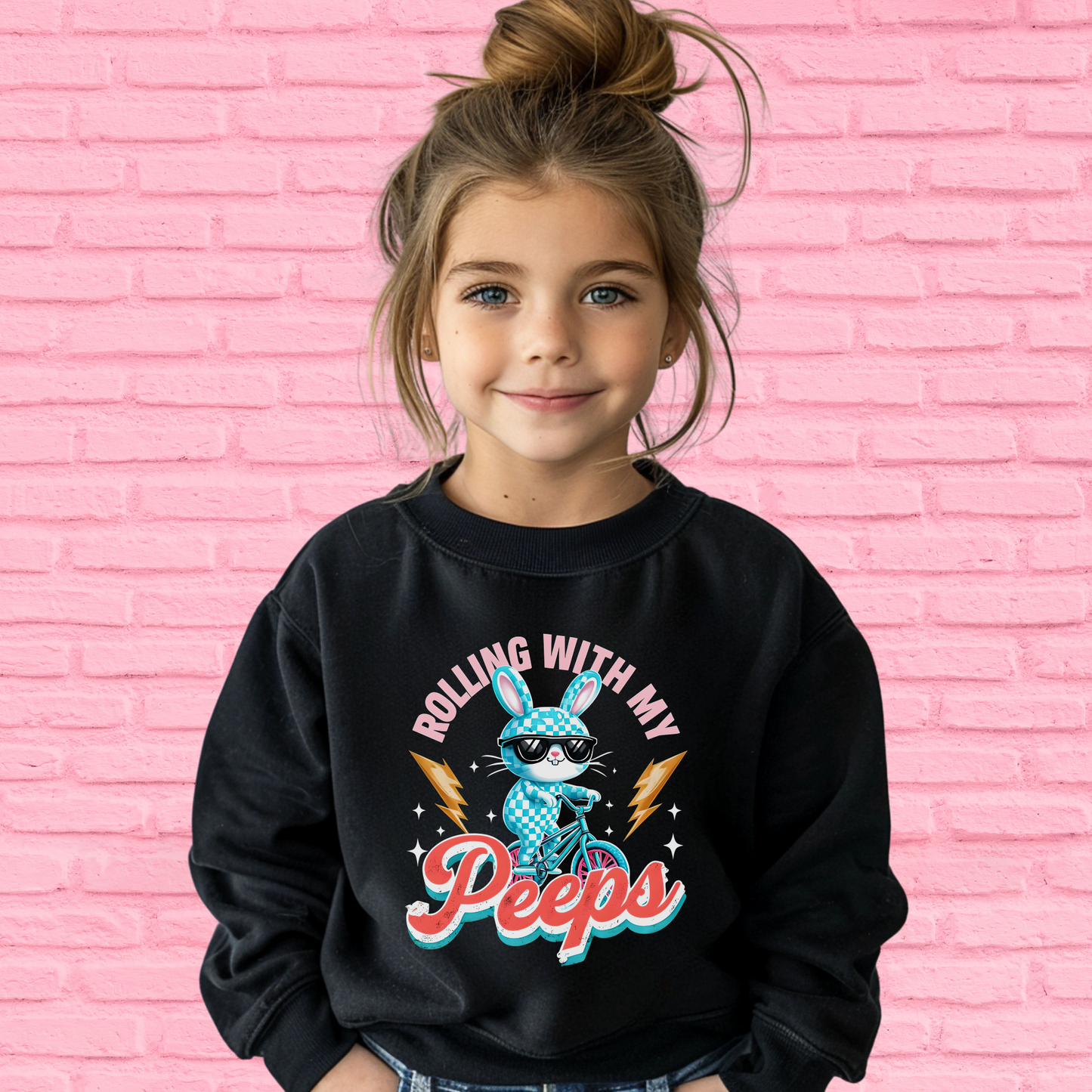 Pink Youth Rolling With My Peeps Crewneck